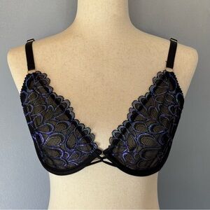 Savage X Fenty Not Sorry Ultra Demi Unlined Lace Bra Black Caviar 36DD NWOT